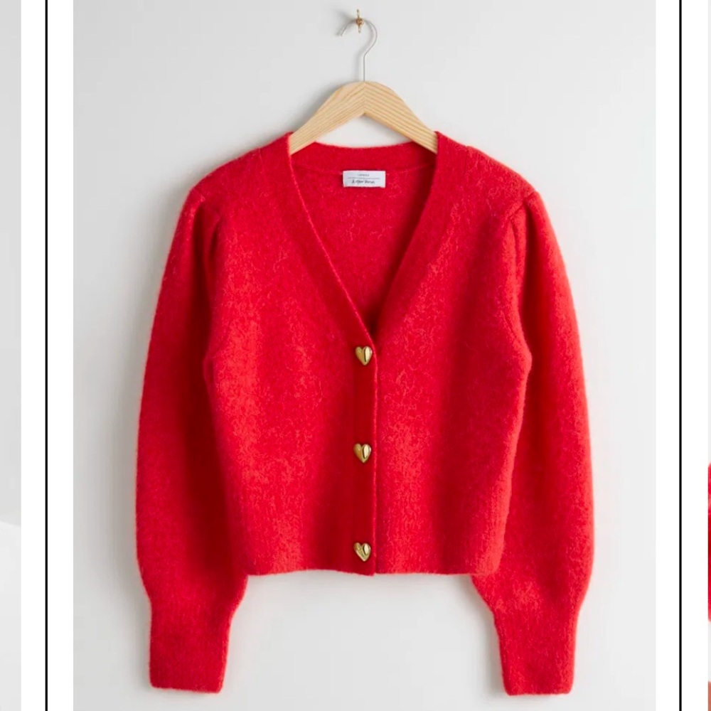 & other stories red alpaca cardigan with heart buttons